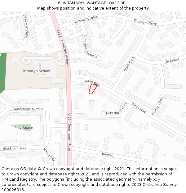6, WITAN WAY, WANTAGE, OX12 9EU: Location map and indicative extent of plot