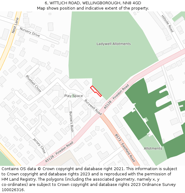 6, WITTLICH ROAD, WELLINGBOROUGH, NN8 4GD: Location map and indicative extent of plot