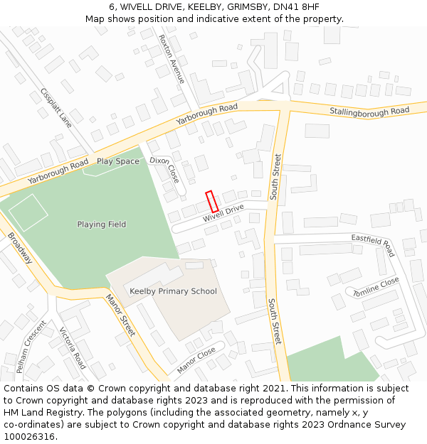 6, WIVELL DRIVE, KEELBY, GRIMSBY, DN41 8HF: Location map and indicative extent of plot