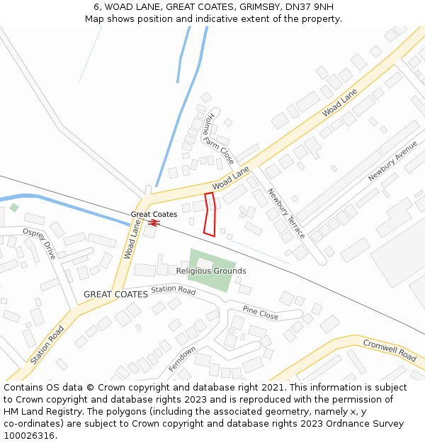 6, WOAD LANE, GREAT COATES, GRIMSBY, DN37 9NH: Location map and indicative extent of plot