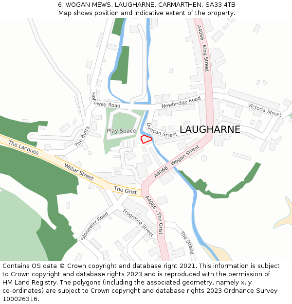 6, WOGAN MEWS, LAUGHARNE, CARMARTHEN, SA33 4TB: Location map and indicative extent of plot