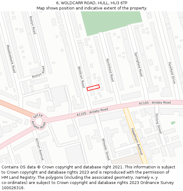 6, WOLDCARR ROAD, HULL, HU3 6TP: Location map and indicative extent of plot