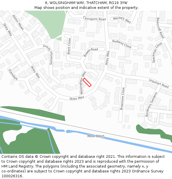 6, WOLSINGHAM WAY, THATCHAM, RG19 3YW: Location map and indicative extent of plot