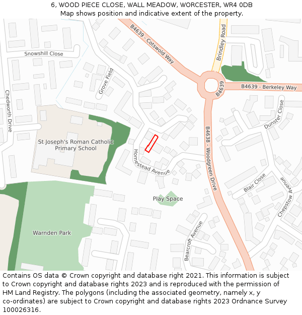 6, WOOD PIECE CLOSE, WALL MEADOW, WORCESTER, WR4 0DB: Location map and indicative extent of plot