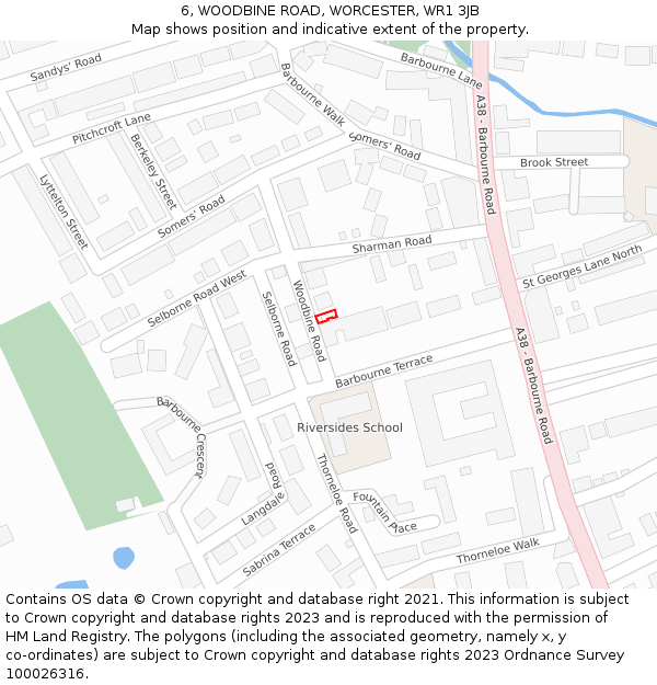 6, WOODBINE ROAD, WORCESTER, WR1 3JB: Location map and indicative extent of plot