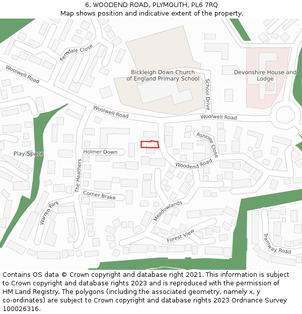 6, WOODEND ROAD, PLYMOUTH, PL6 7RQ: Location map and indicative extent of plot