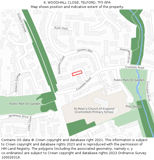 6, WOODHALL CLOSE, TELFORD, TF5 0PA: Location map and indicative extent of plot