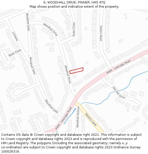 6, WOODHALL DRIVE, PINNER, HA5 4TQ: Location map and indicative extent of plot