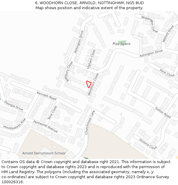 6, WOODHORN CLOSE, ARNOLD, NOTTINGHAM, NG5 8UD: Location map and indicative extent of plot