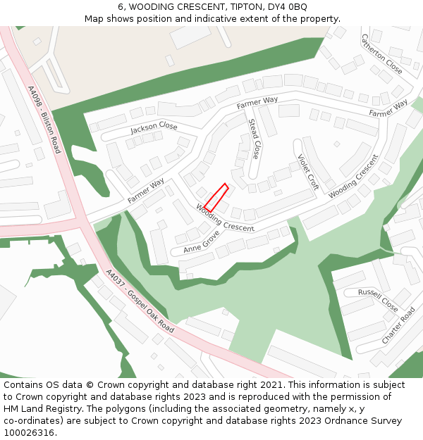 6, WOODING CRESCENT, TIPTON, DY4 0BQ: Location map and indicative extent of plot