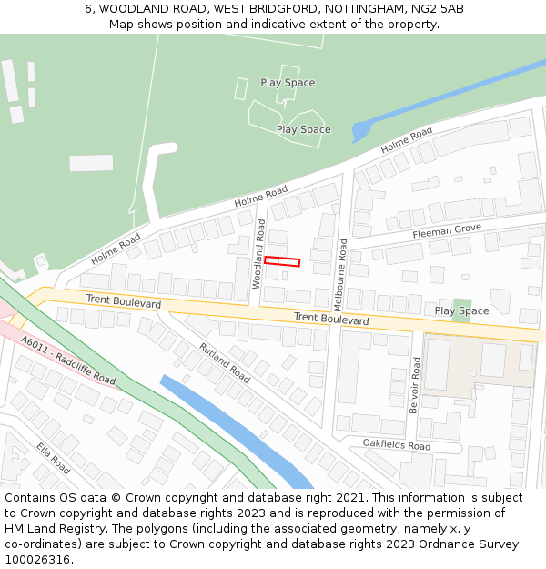 6, WOODLAND ROAD, WEST BRIDGFORD, NOTTINGHAM, NG2 5AB: Location map and indicative extent of plot