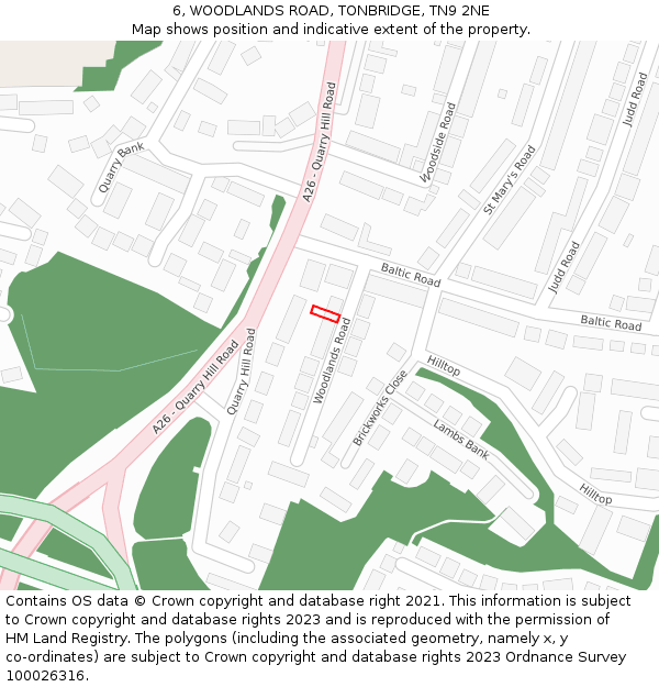 6, WOODLANDS ROAD, TONBRIDGE, TN9 2NE: Location map and indicative extent of plot