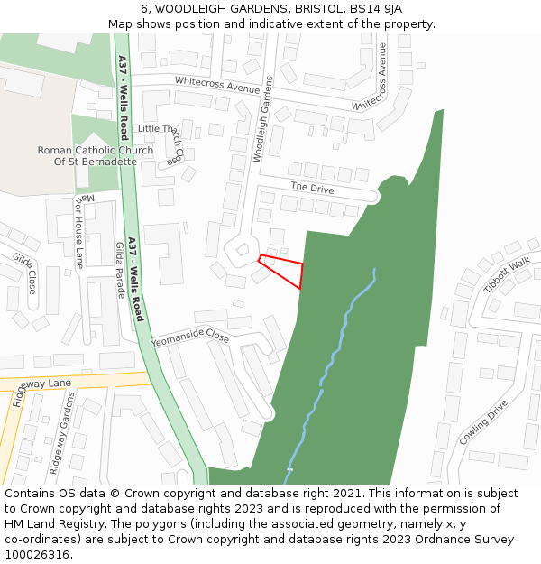 6, WOODLEIGH GARDENS, BRISTOL, BS14 9JA: Location map and indicative extent of plot
