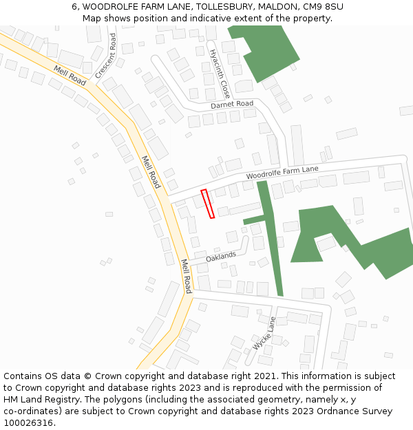 6, WOODROLFE FARM LANE, TOLLESBURY, MALDON, CM9 8SU: Location map and indicative extent of plot