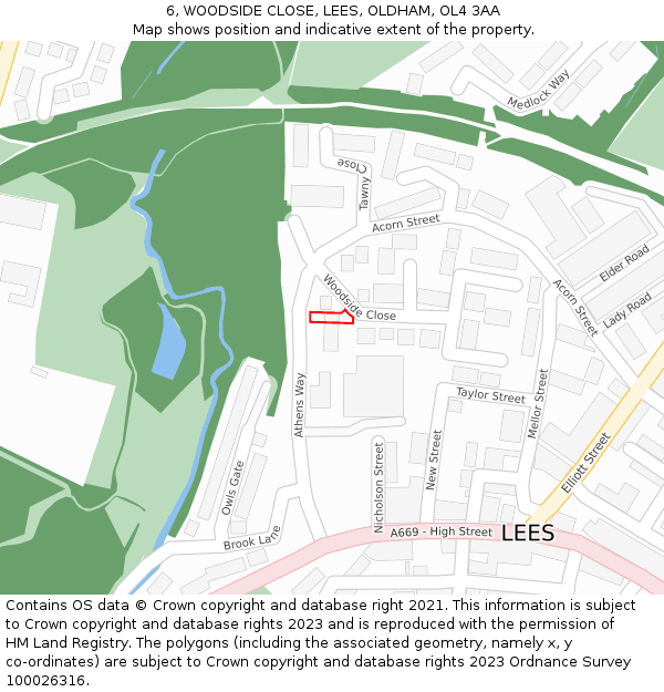 6, WOODSIDE CLOSE, LEES, OLDHAM, OL4 3AA: Location map and indicative extent of plot