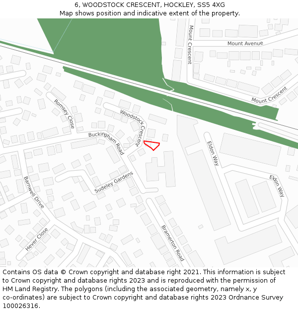 6, WOODSTOCK CRESCENT, HOCKLEY, SS5 4XG: Location map and indicative extent of plot