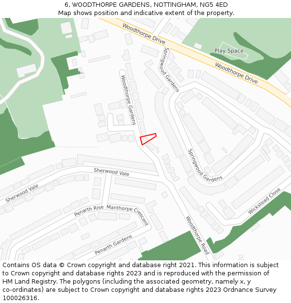 6, WOODTHORPE GARDENS, NOTTINGHAM, NG5 4ED: Location map and indicative extent of plot