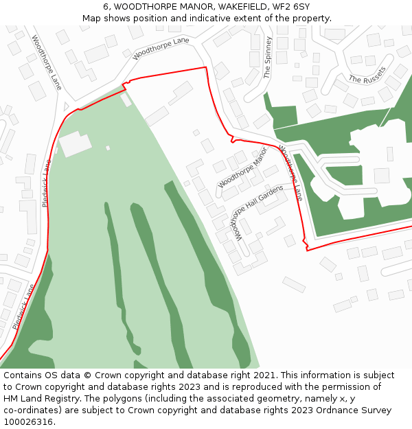 6, WOODTHORPE MANOR, WAKEFIELD, WF2 6SY: Location map and indicative extent of plot