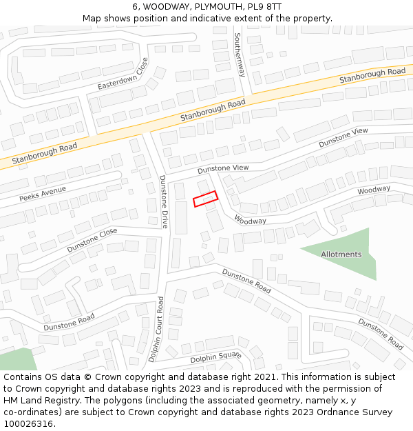 6, WOODWAY, PLYMOUTH, PL9 8TT: Location map and indicative extent of plot