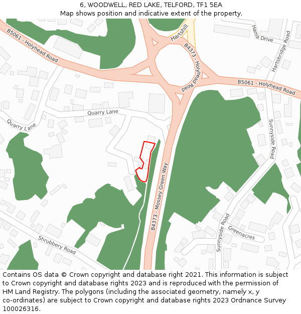 6, WOODWELL, RED LAKE, TELFORD, TF1 5EA: Location map and indicative extent of plot