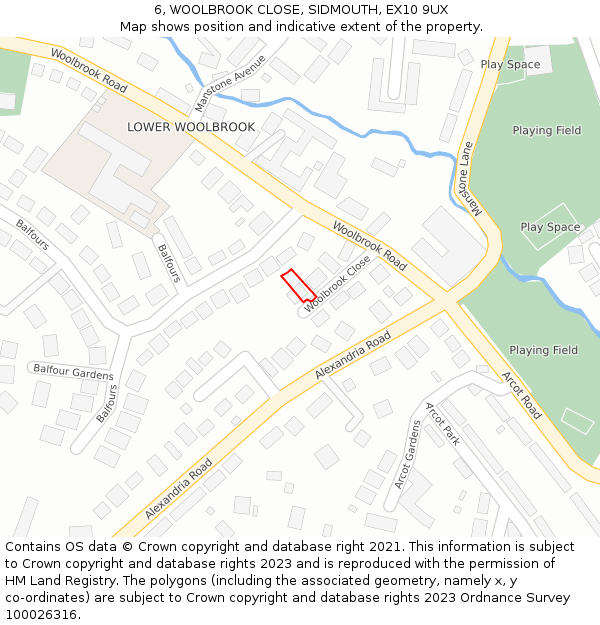 6, WOOLBROOK CLOSE, SIDMOUTH, EX10 9UX: Location map and indicative extent of plot
