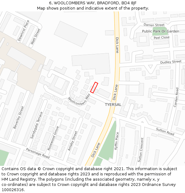 6, WOOLCOMBERS WAY, BRADFORD, BD4 8JF: Location map and indicative extent of plot