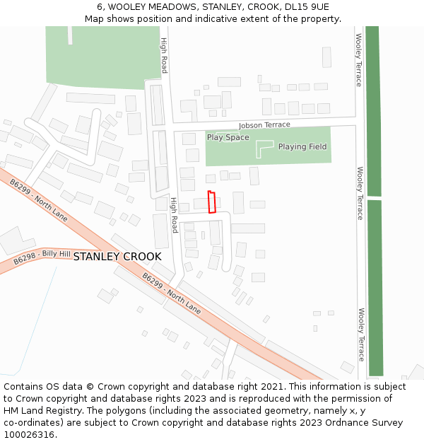 6, WOOLEY MEADOWS, STANLEY, CROOK, DL15 9UE: Location map and indicative extent of plot