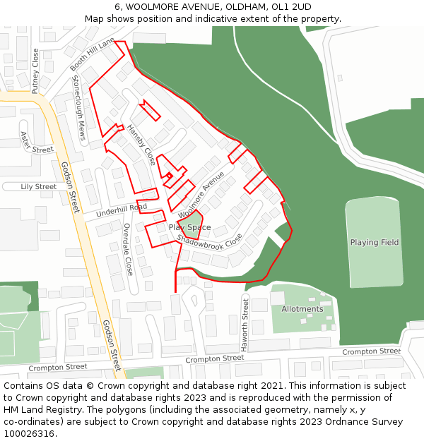 6, WOOLMORE AVENUE, OLDHAM, OL1 2UD: Location map and indicative extent of plot