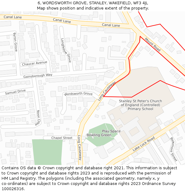 6, WORDSWORTH GROVE, STANLEY, WAKEFIELD, WF3 4JL: Location map and indicative extent of plot