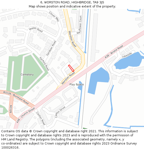 6, WORSTON ROAD, HIGHBRIDGE, TA9 3JS: Location map and indicative extent of plot