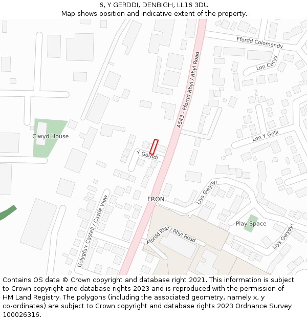 6, Y GERDDI, DENBIGH, LL16 3DU: Location map and indicative extent of plot