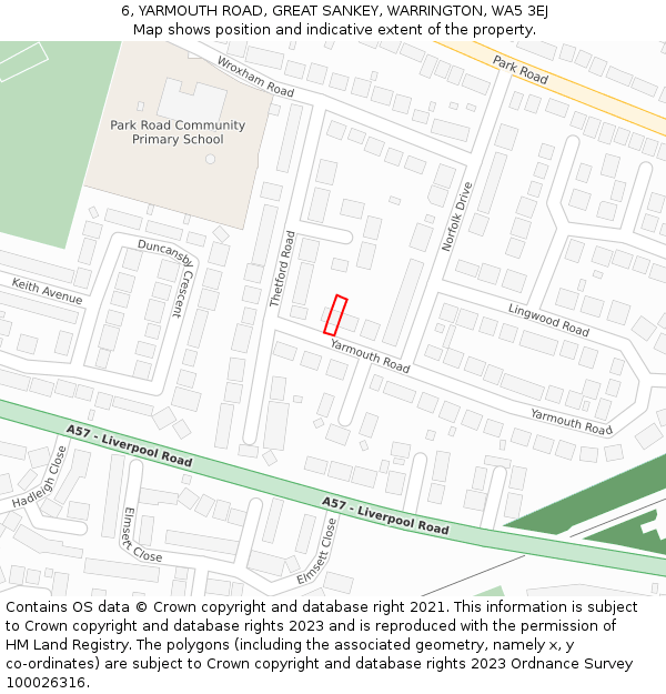 6, YARMOUTH ROAD, GREAT SANKEY, WARRINGTON, WA5 3EJ: Location map and indicative extent of plot