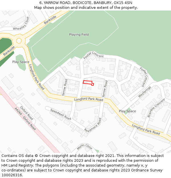 6, YARROW ROAD, BODICOTE, BANBURY, OX15 4SN: Location map and indicative extent of plot