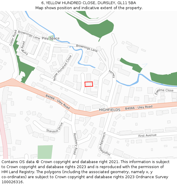 6, YELLOW HUNDRED CLOSE, DURSLEY, GL11 5BA: Location map and indicative extent of plot