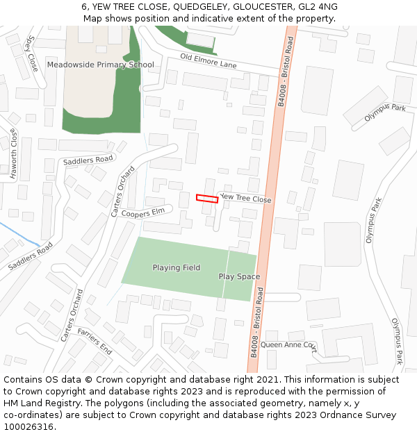 6, YEW TREE CLOSE, QUEDGELEY, GLOUCESTER, GL2 4NG: Location map and indicative extent of plot