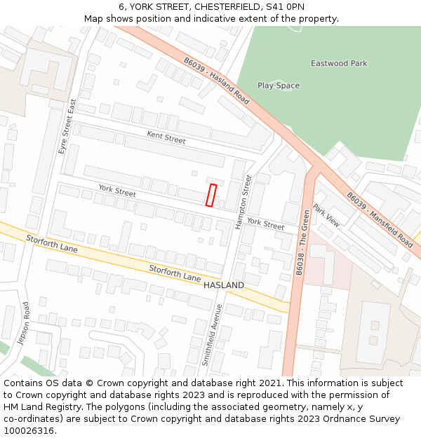 6, YORK STREET, CHESTERFIELD, S41 0PN: Location map and indicative extent of plot