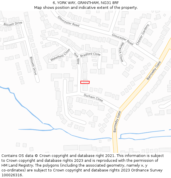 6, YORK WAY, GRANTHAM, NG31 8RF: Location map and indicative extent of plot