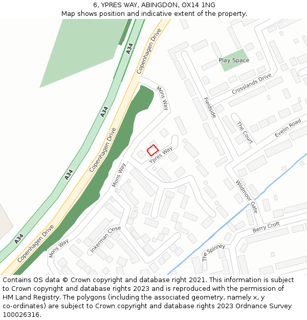 6, YPRES WAY, ABINGDON, OX14 1NG: Location map and indicative extent of plot