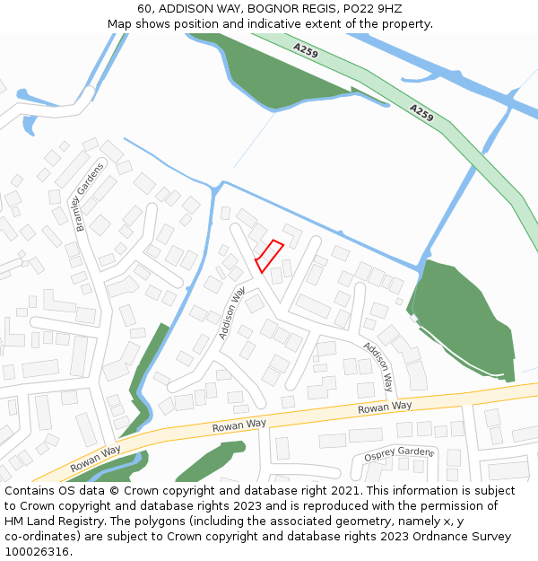 60, ADDISON WAY, BOGNOR REGIS, PO22 9HZ: Location map and indicative extent of plot