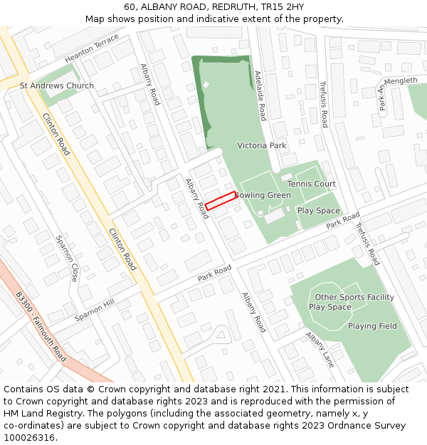 60, ALBANY ROAD, REDRUTH, TR15 2HY: Location map and indicative extent of plot