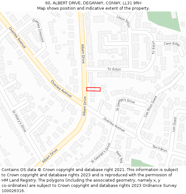 60, ALBERT DRIVE, DEGANWY, CONWY, LL31 9RH: Location map and indicative extent of plot