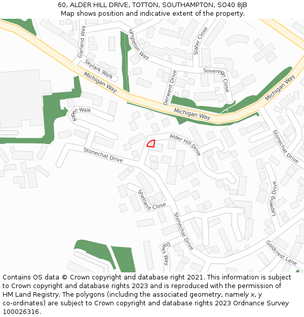 60, ALDER HILL DRIVE, TOTTON, SOUTHAMPTON, SO40 8JB: Location map and indicative extent of plot