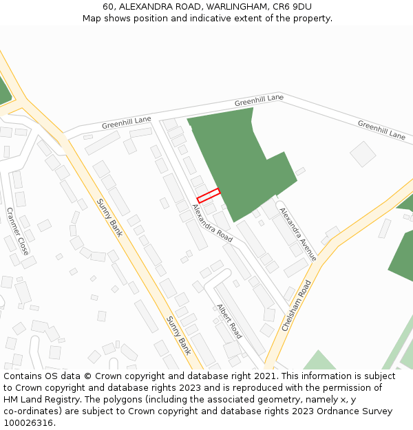 60, ALEXANDRA ROAD, WARLINGHAM, CR6 9DU: Location map and indicative extent of plot