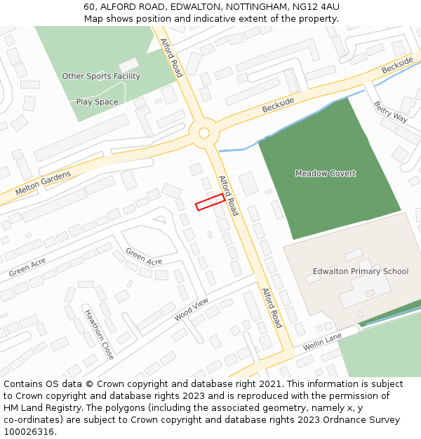 60, ALFORD ROAD, EDWALTON, NOTTINGHAM, NG12 4AU: Location map and indicative extent of plot