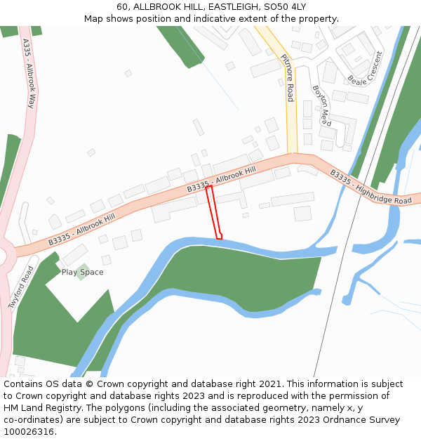 60, ALLBROOK HILL, EASTLEIGH, SO50 4LY: Location map and indicative extent of plot