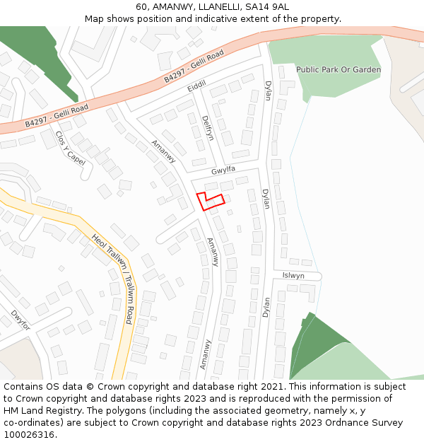 60, AMANWY, LLANELLI, SA14 9AL: Location map and indicative extent of plot