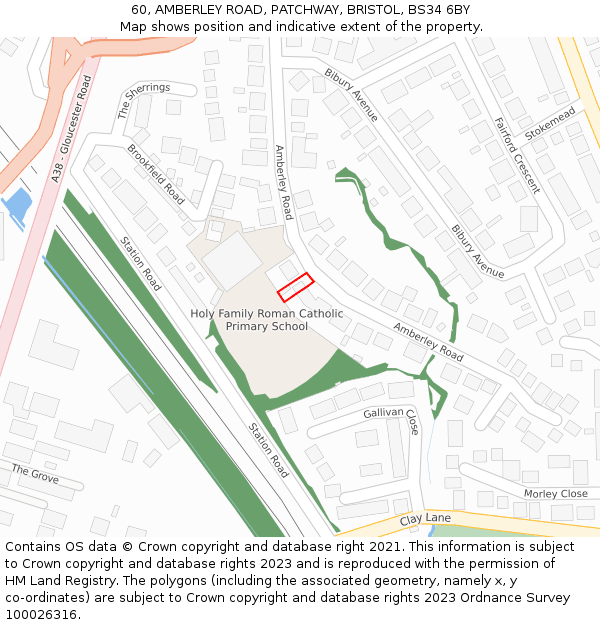 60, AMBERLEY ROAD, PATCHWAY, BRISTOL, BS34 6BY: Location map and indicative extent of plot