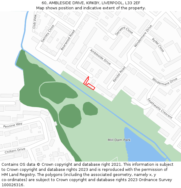 60, AMBLESIDE DRIVE, KIRKBY, LIVERPOOL, L33 2EF: Location map and indicative extent of plot