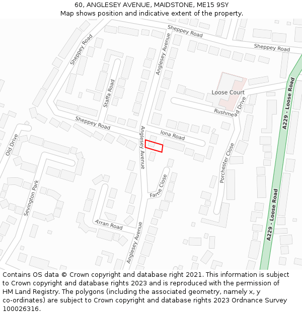 60, ANGLESEY AVENUE, MAIDSTONE, ME15 9SY: Location map and indicative extent of plot