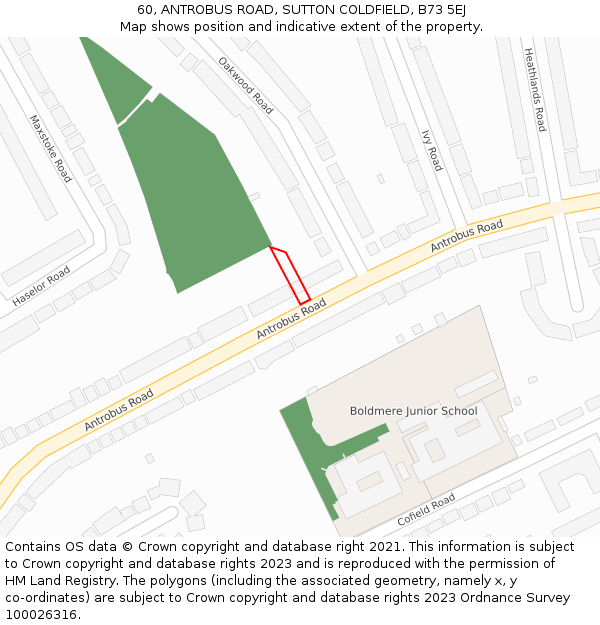 60, ANTROBUS ROAD, SUTTON COLDFIELD, B73 5EJ: Location map and indicative extent of plot